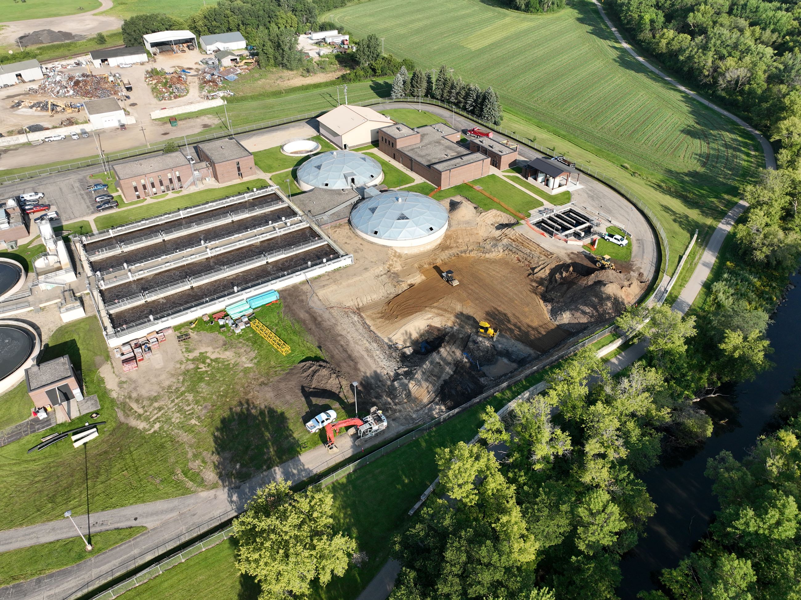 Aerial of wastewater treatment facility in early construction